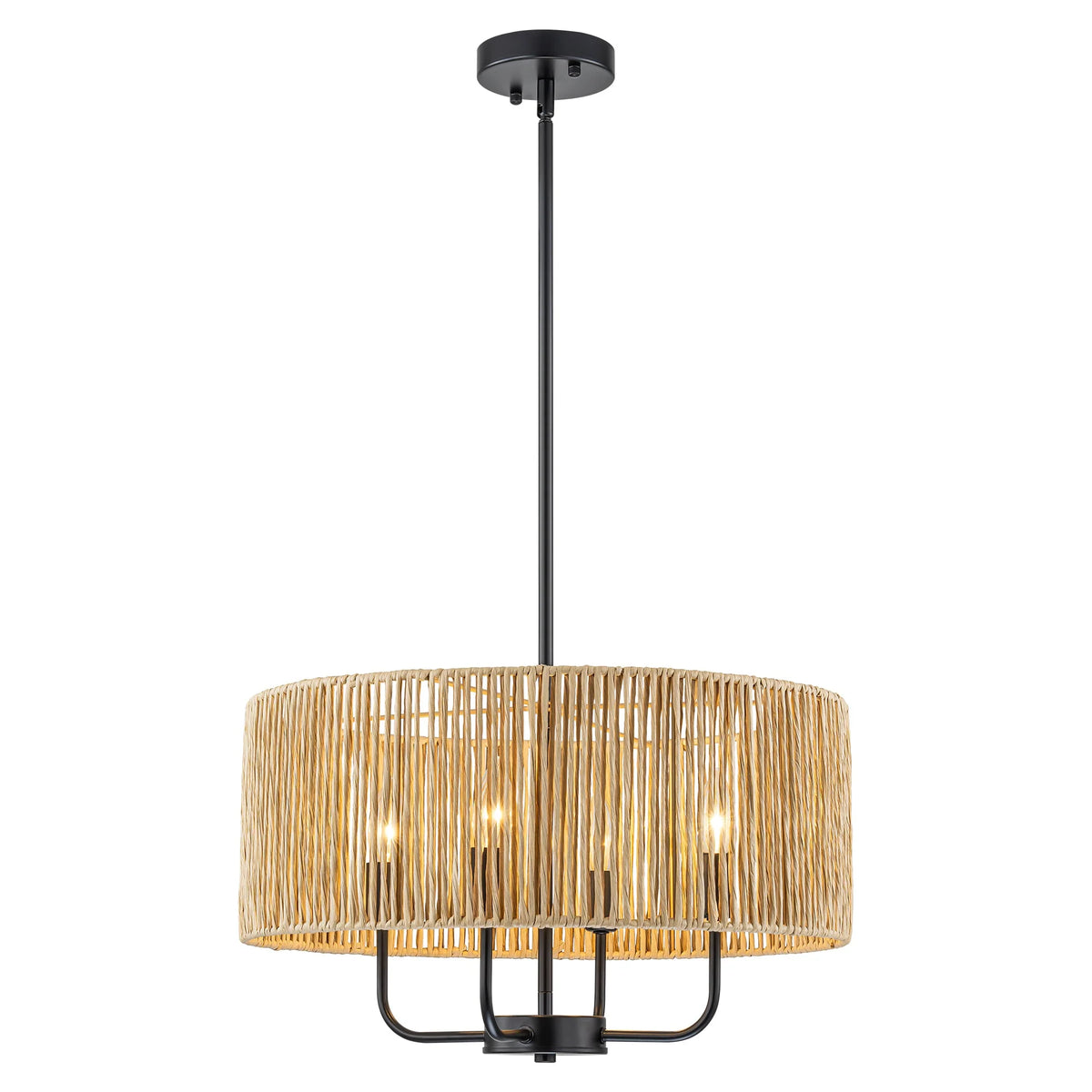 4-Light Handwoven Rope Drum Chandelier I925
