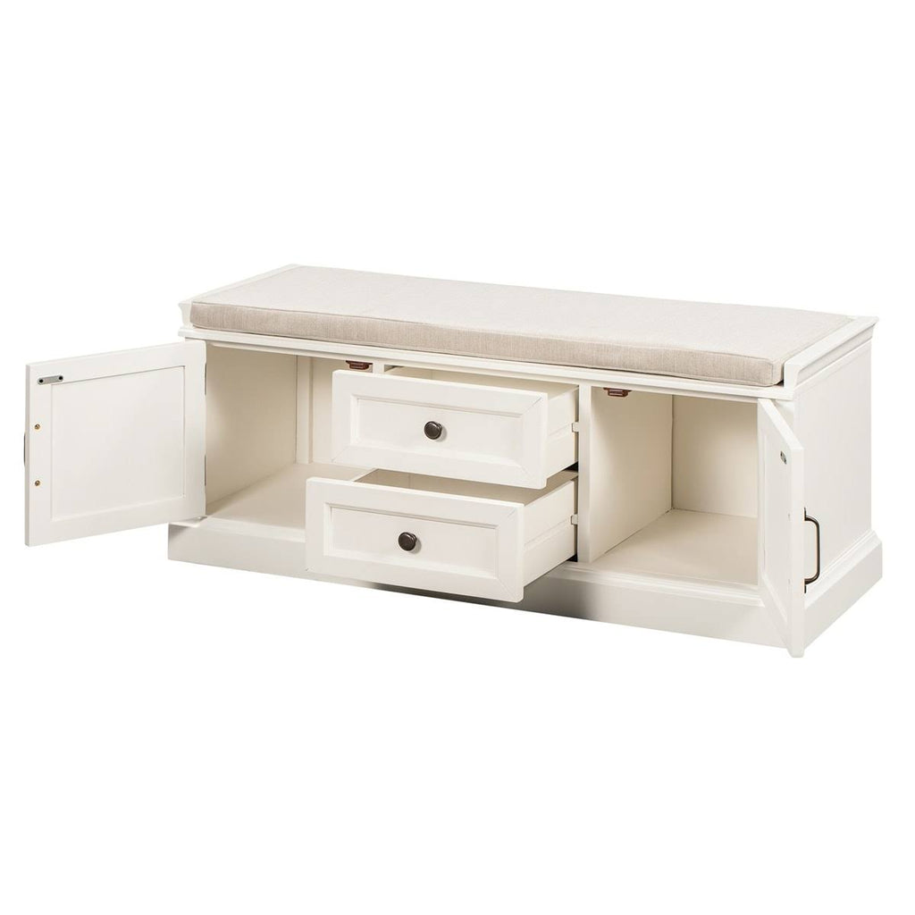 White Storage Bench with 2 Drawers and 2 Cabinets I474401