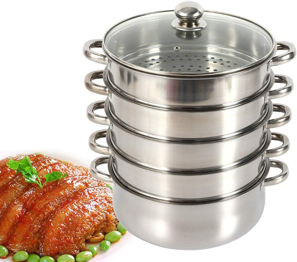 5 Tier Stainless Steel Steamer Pot with Tempered Glass Lid A73260