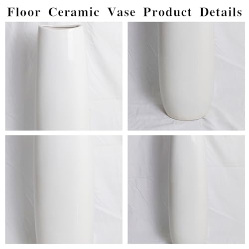 White Ceramic Tall Floor Vase 22.8 Inch U756180
