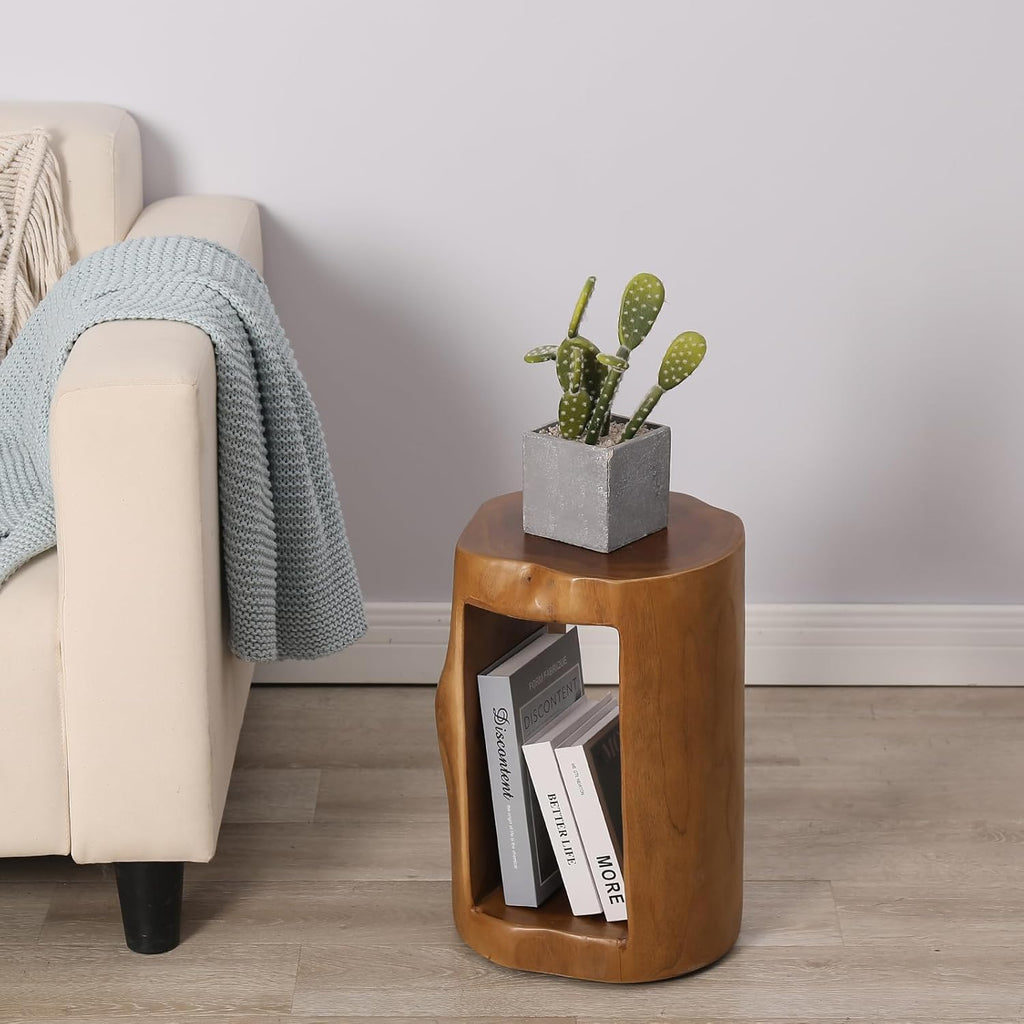 Teak Live Edge Round Wood Side Table F4308