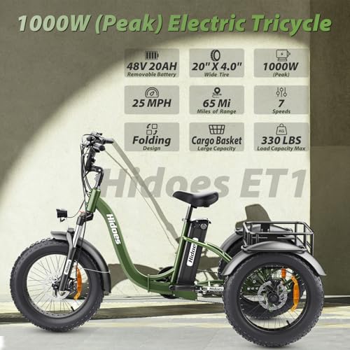 20"X 4.0" Fat Tire 48V 20Ah Lithium Battery 7 Speed Electric Tricycle U937