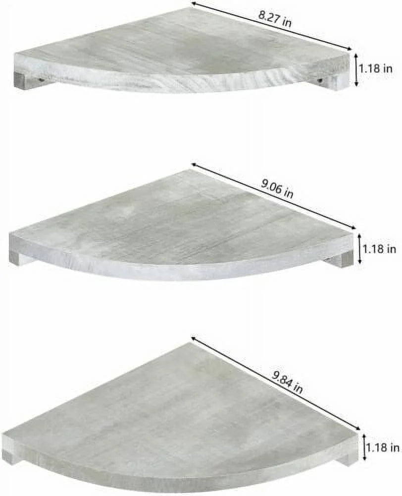 Rustic White Set of 3 Wall Mounted Wood Corner Shelves V56452