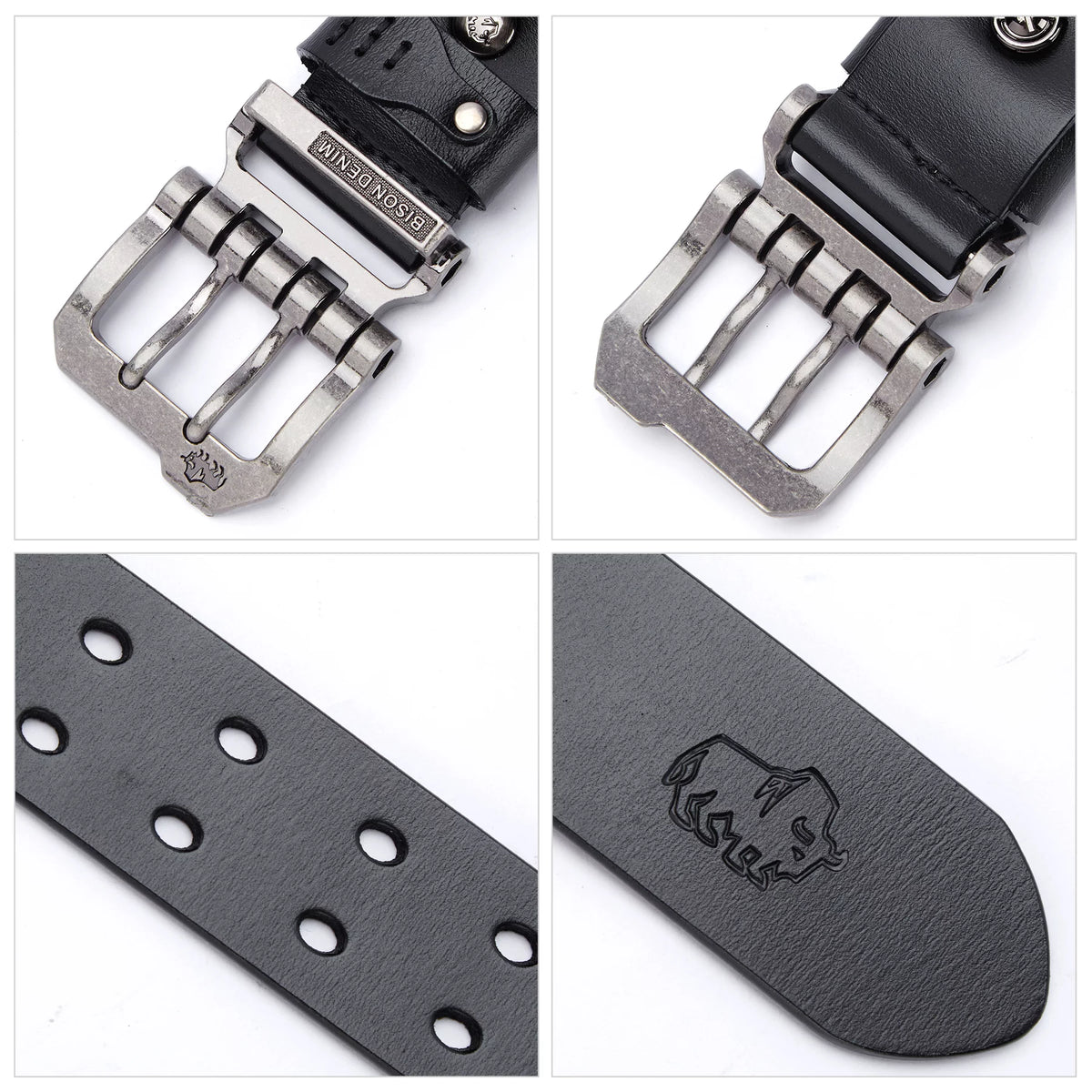 Mens Genuine Leather Dress Belts with Double Prong Buckle Y39905