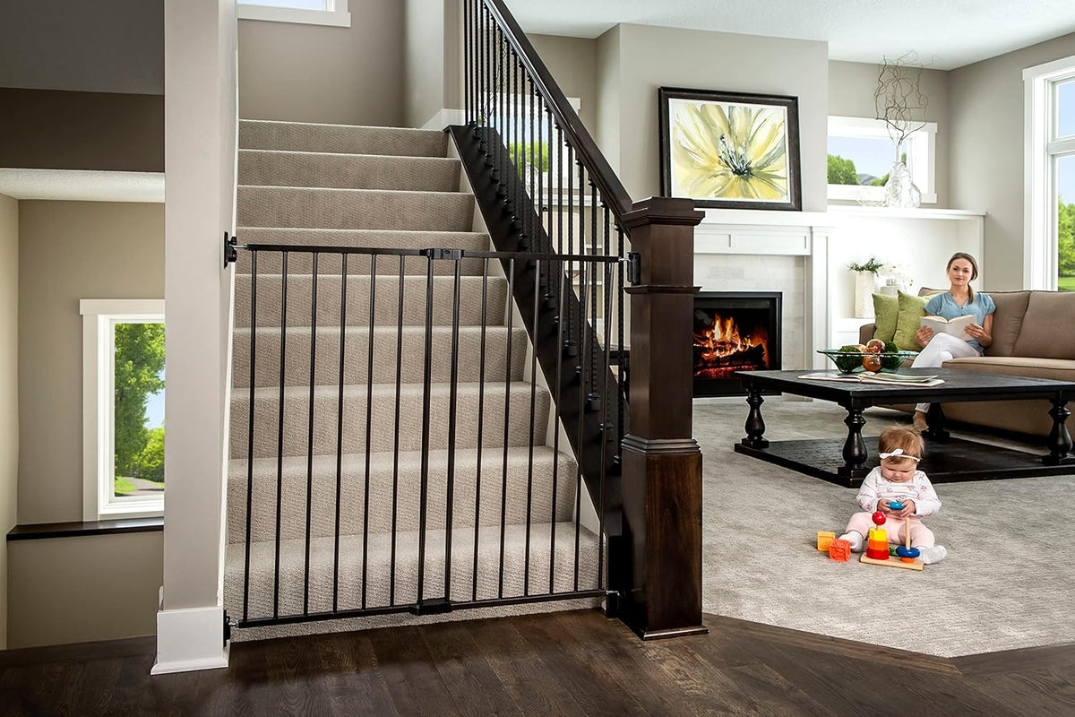 Black 36" H Baby Gate and 76" Wide 3-Panel Configurable Baby Gate U597224