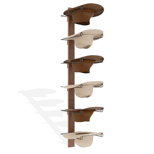 6 Pieces Rustic Black Metal and Natural Wooden Board Cowboy Hat Rack U642