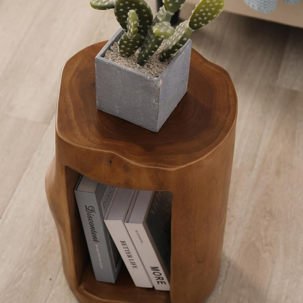 Teak Live Edge Round Wood Side Table F4308