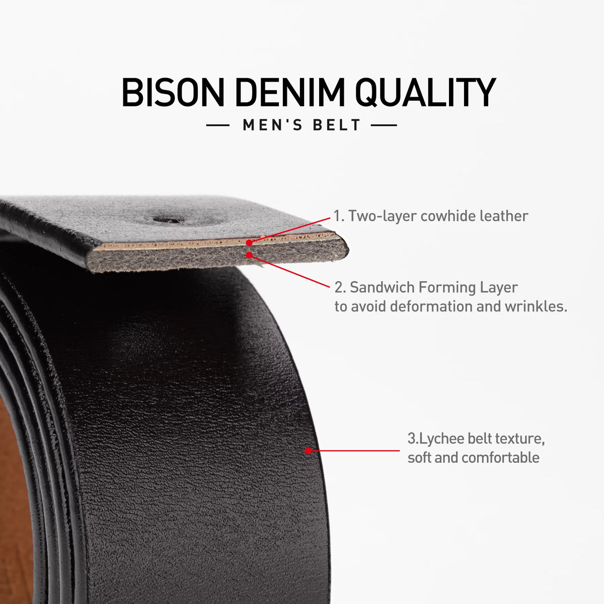 Mens Genuine Leather Dress Belts with Double Prong Buckle Y39905