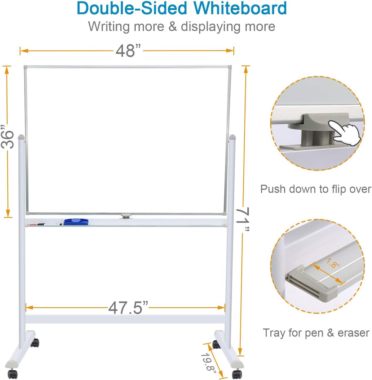 48x36 Double Sided Magnetic Whiteboard with Stand X65894