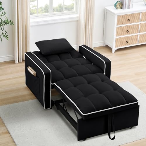 Beige Velvet Convertible Chair Bed L1047