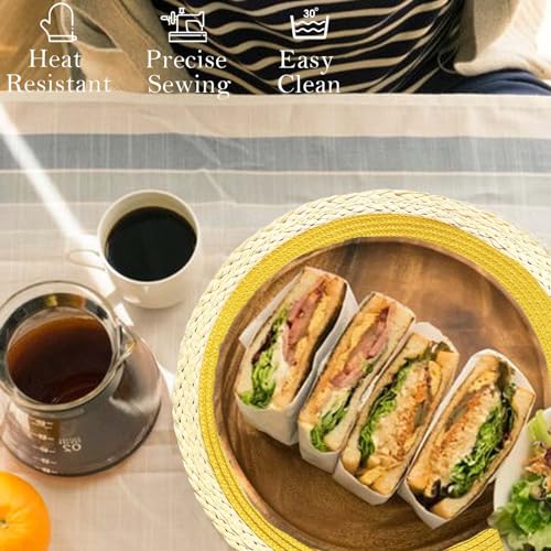 Round Braided Placemats Set of 8, 15 Inches, Washable, Heat Resistant, Non-slip, Black Thin Edge X112723