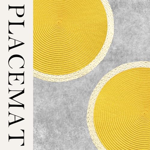 Round Braided Placemats Set of 8, 15 Inches, Washable, Heat Resistant, Non-slip, Black Thin Edge X112723