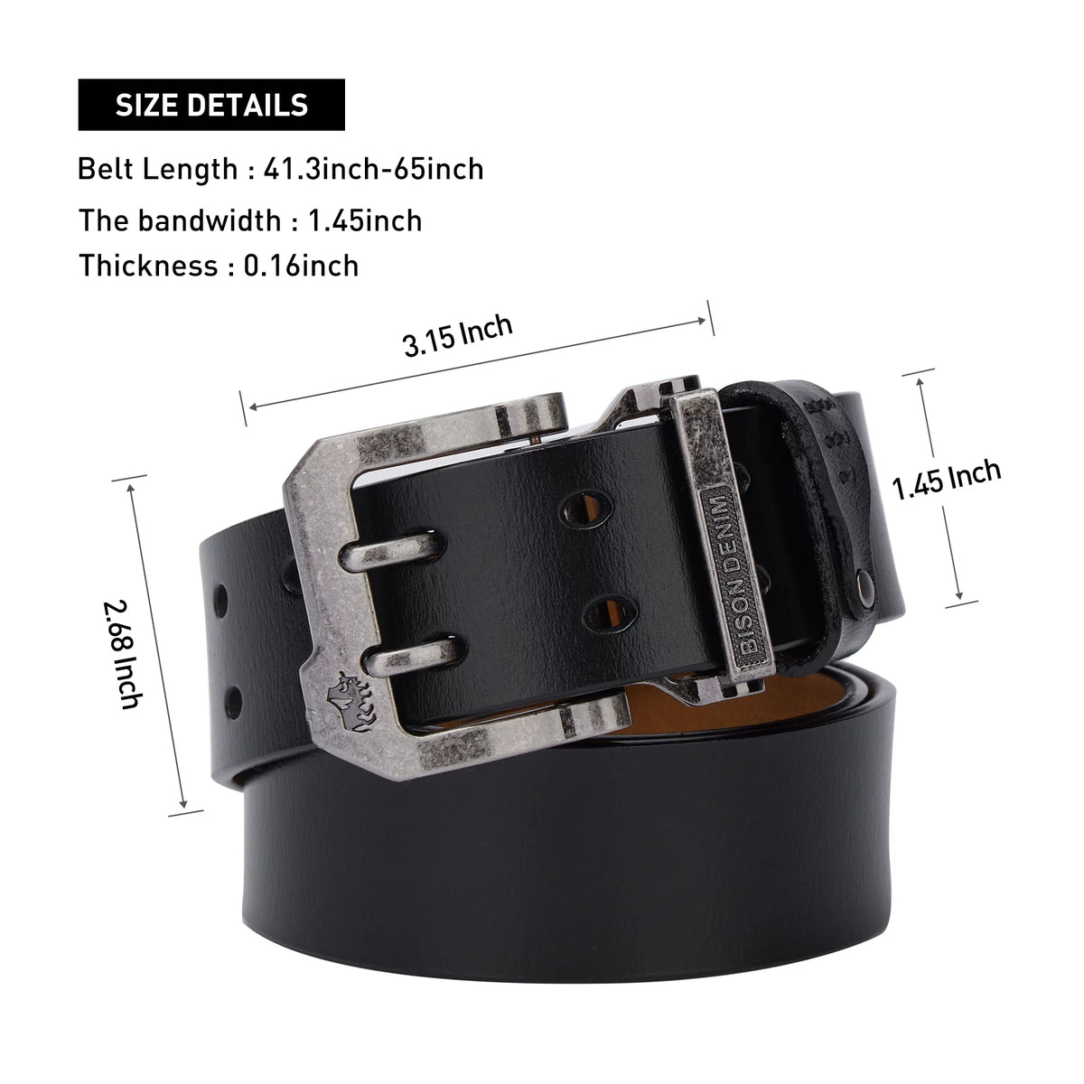Mens Genuine Leather Dress Belts with Double Prong Buckle Y39905