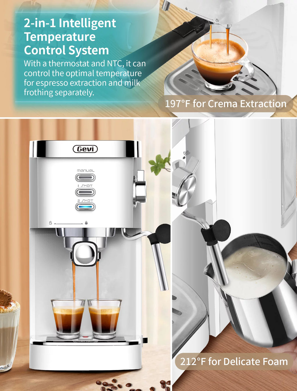 White 20 Bar Automatic Espresso Coffee Maker with Milk Frother Wand U68173