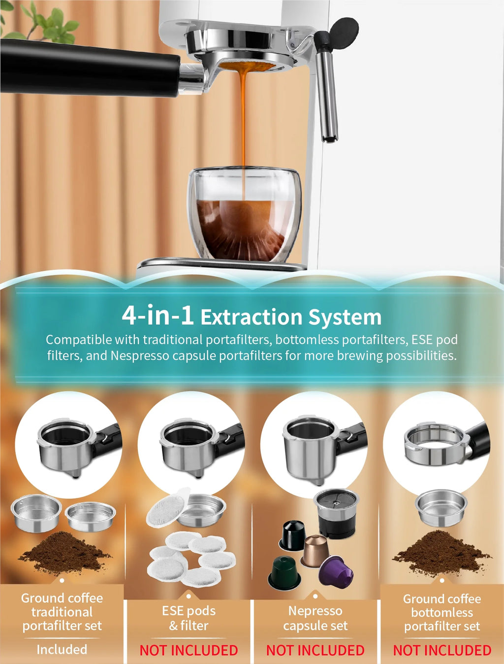 White 20 Bar Automatic Espresso Coffee Maker with Milk Frother Wand U68173