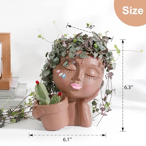 Khaki Lady Face Planter Pot with Drainage Hole Z56420