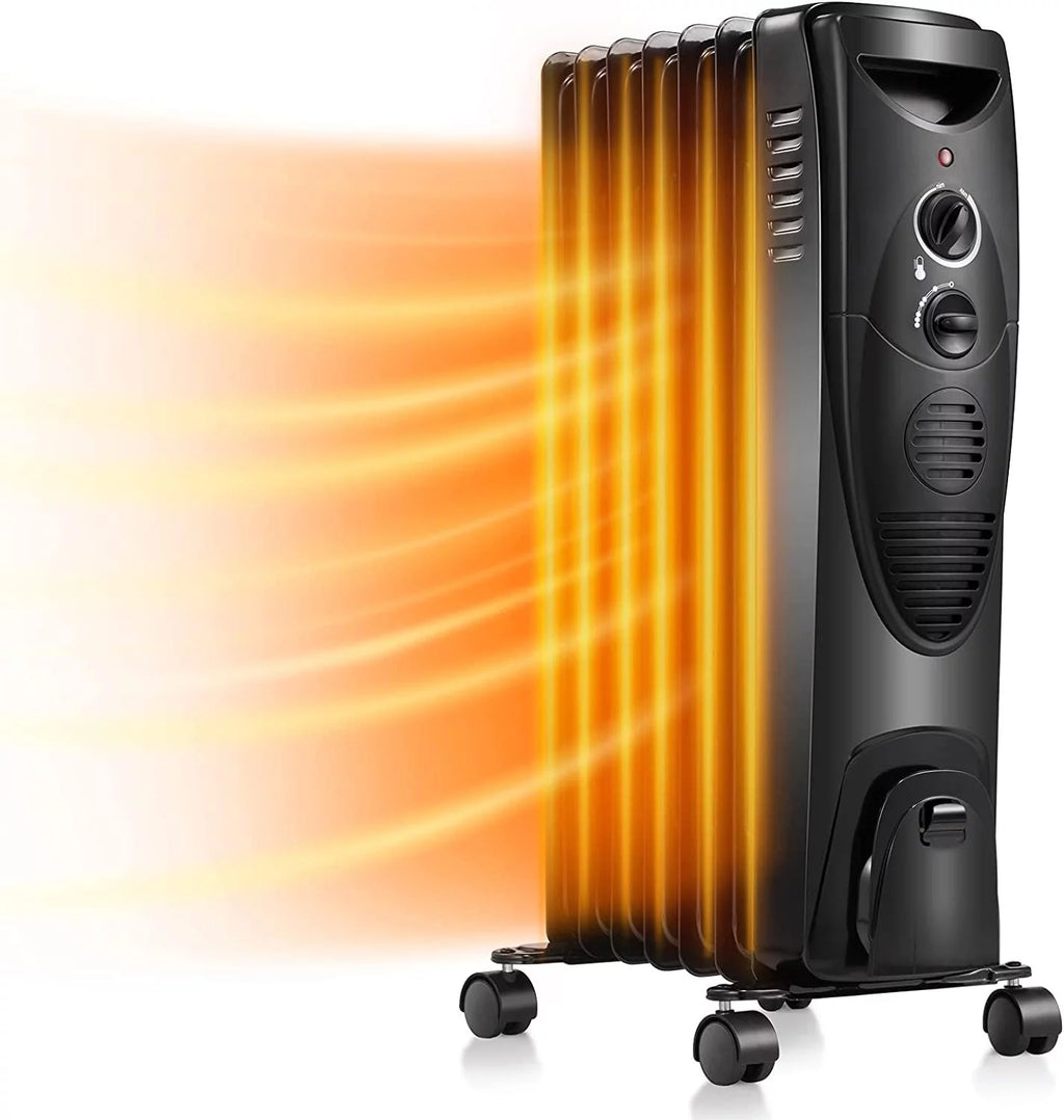 Oil Filled Radiator Heater with 3 Heat Settings, Adjustable Thermostat, Overheat & Tip-Over Protection (Black) H3136
