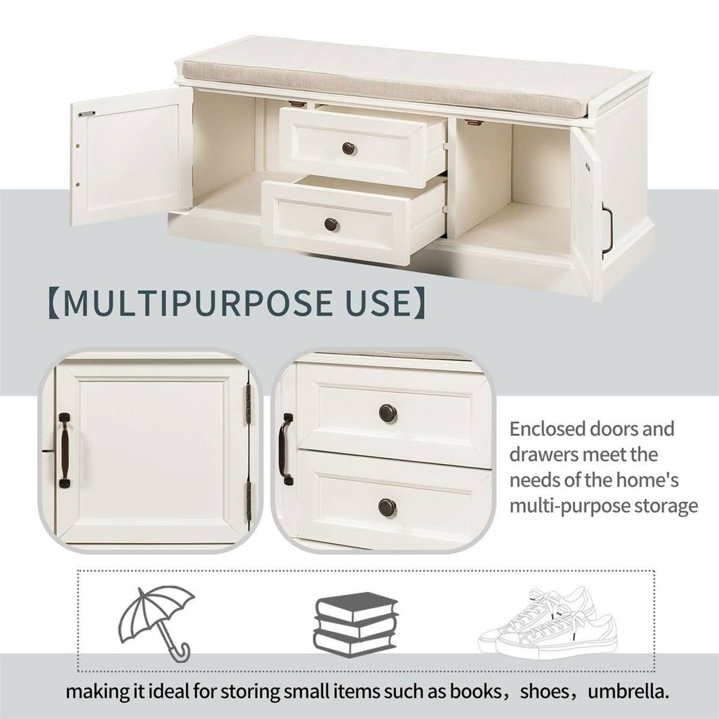 White Storage Bench with 2 Drawers and 2 Cabinets I474401