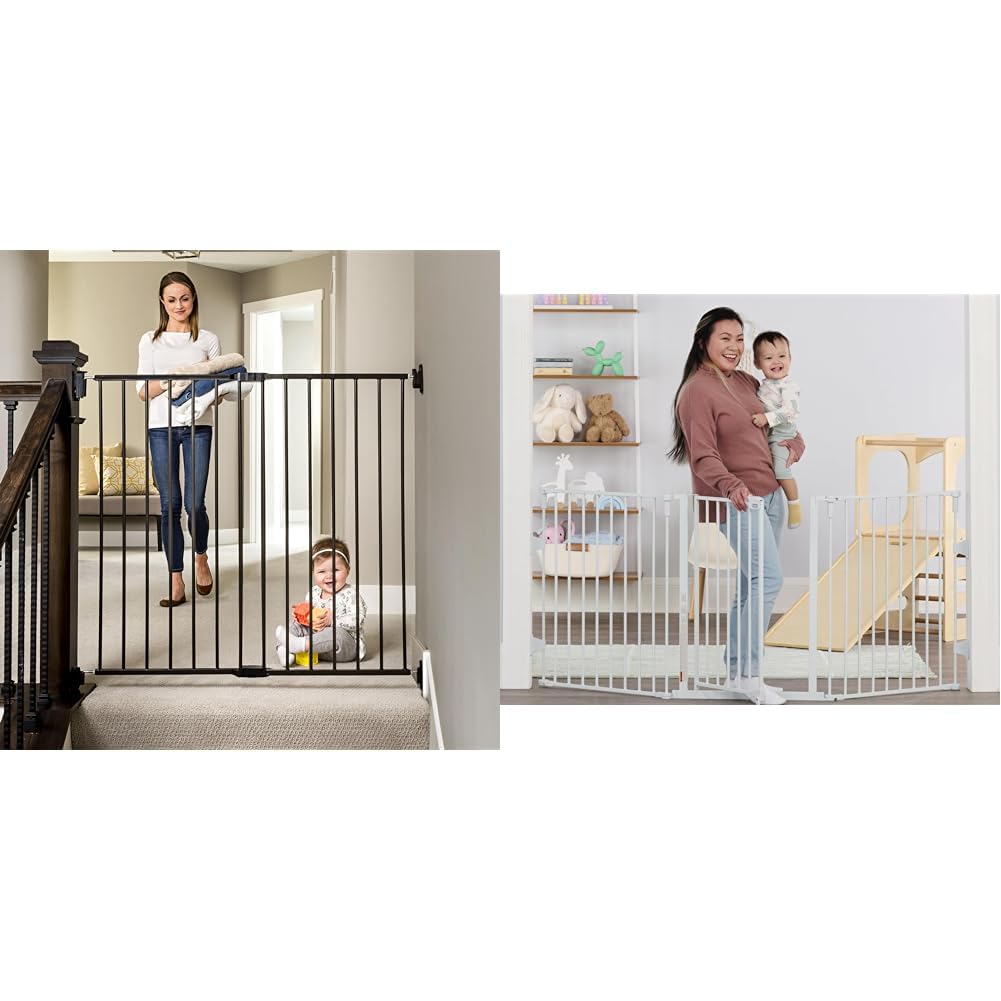 Black 36" H Baby Gate and 76" Wide 3-Panel Configurable Baby Gate U597224