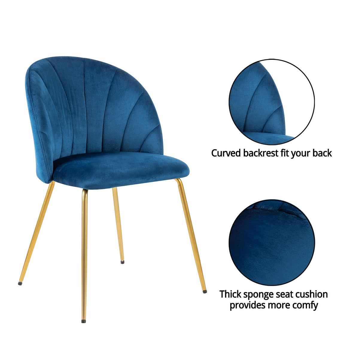 Velvet Blue Dining Room Chair with Gold Legs, Set of 4 S188