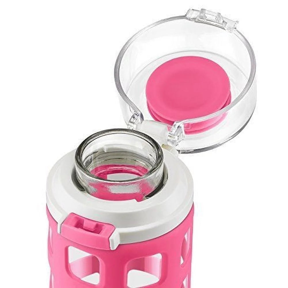 BPA-Free Glass Water Bottle with Flip Lid, Pink, 20 oz N824324