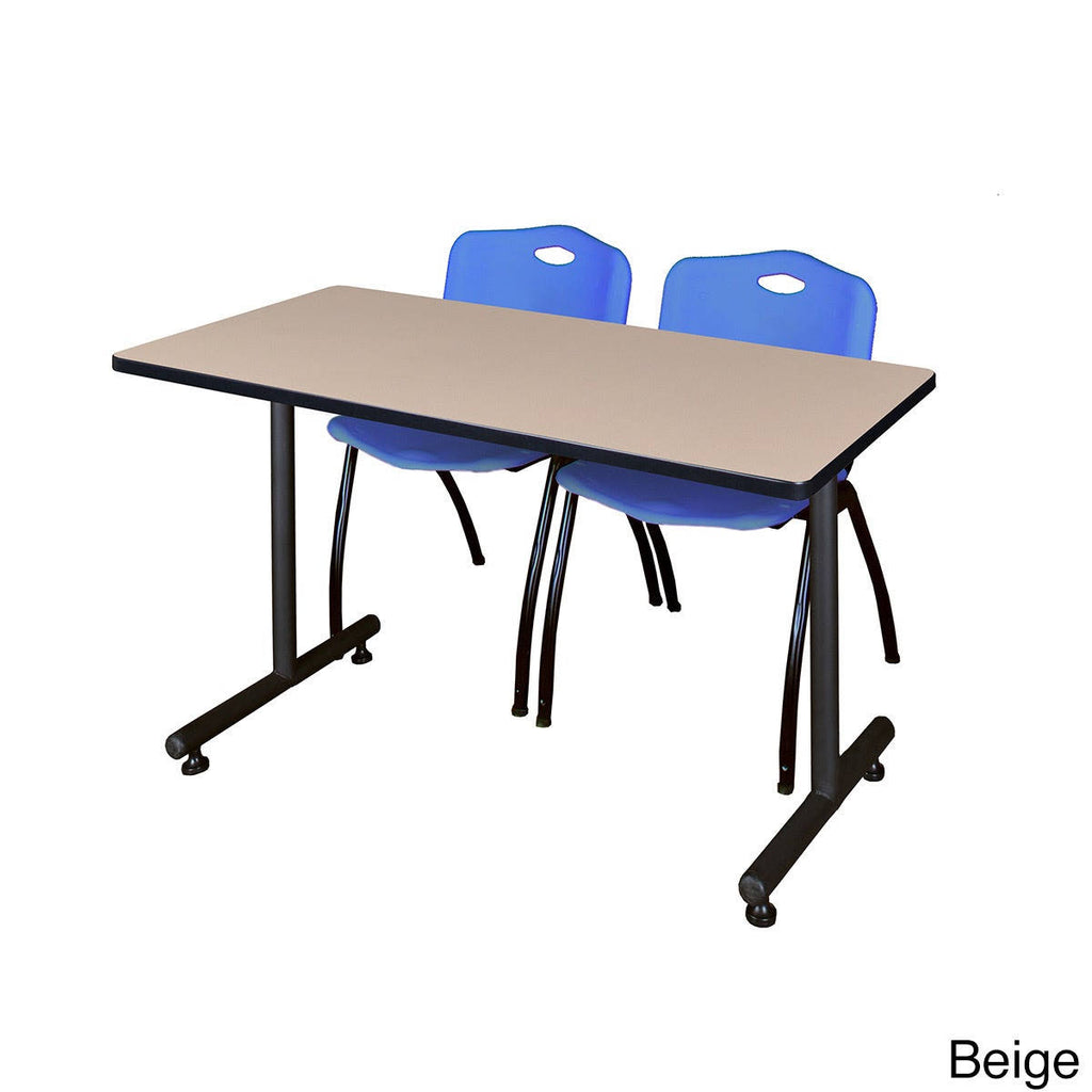 Beige Training Table with 2 Blue Stack Chairs S20244
