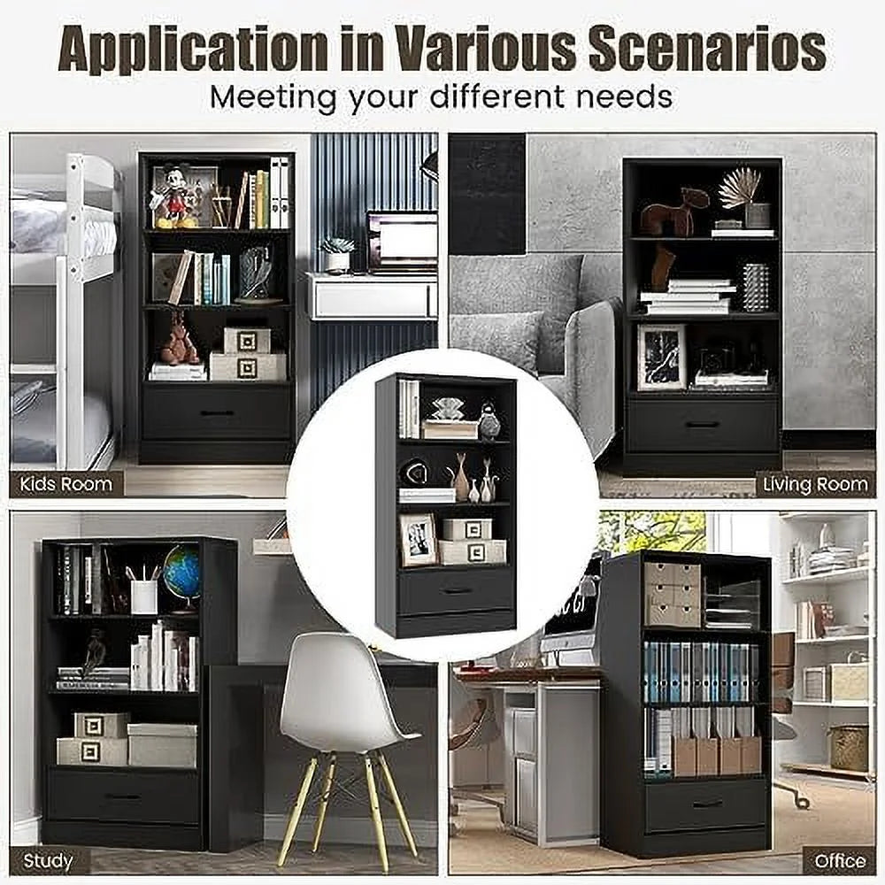Black 3 Cube Bookcase with Drawer P494846