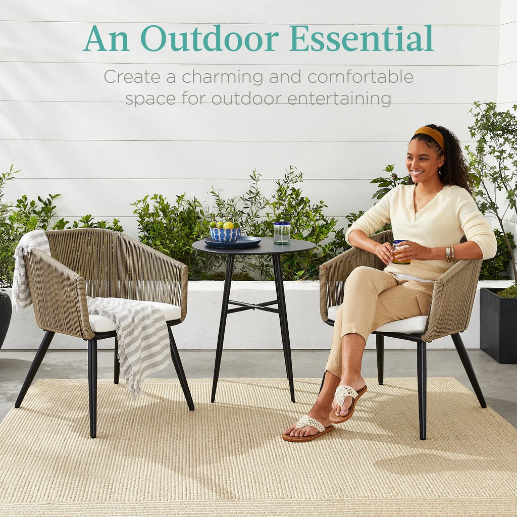 Set of 2 Woven Wicker Patio Dining Chairs 250lb Capacity I76293
