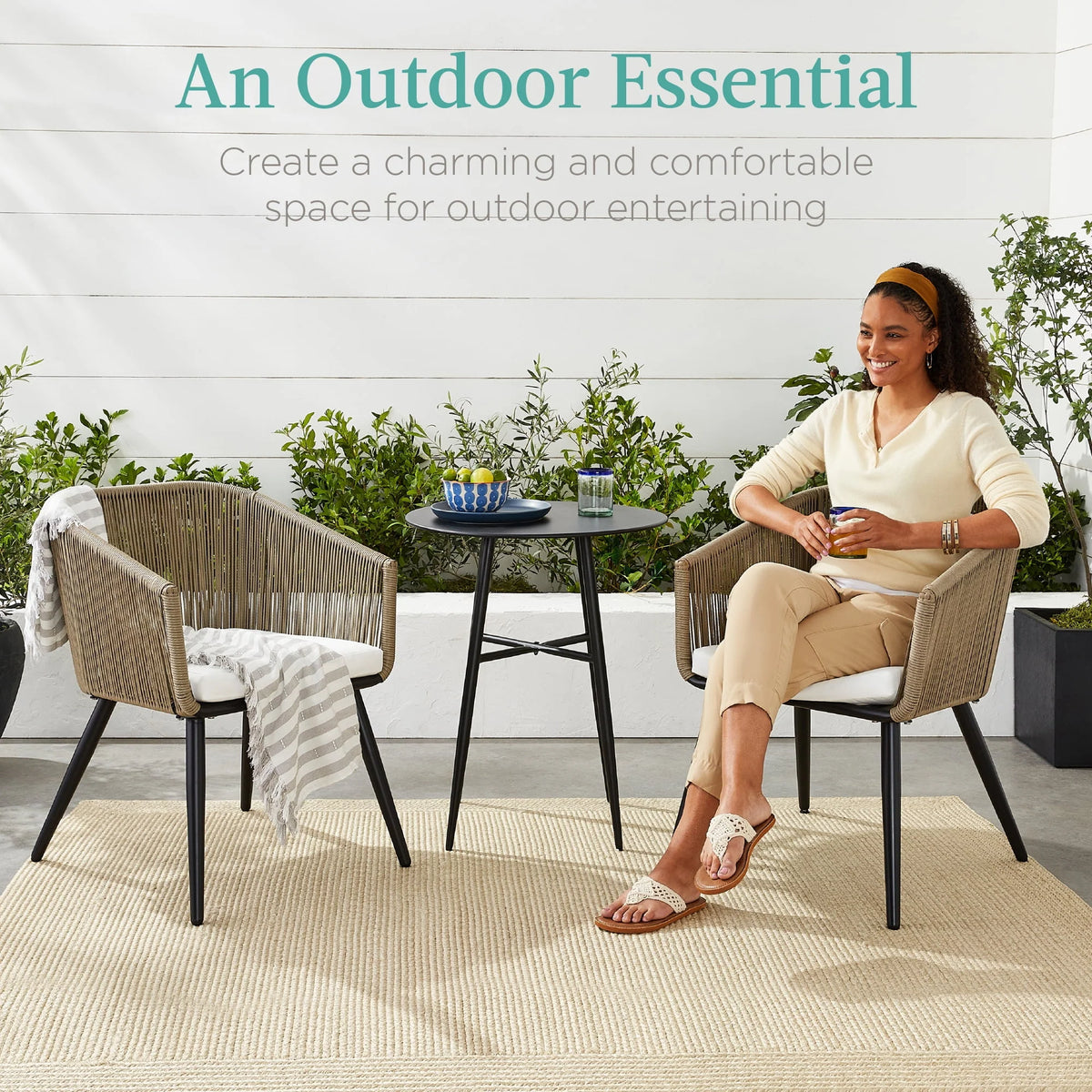 Set of 2 Woven Wicker Patio Dining Chairs 250lb Capacity I76293