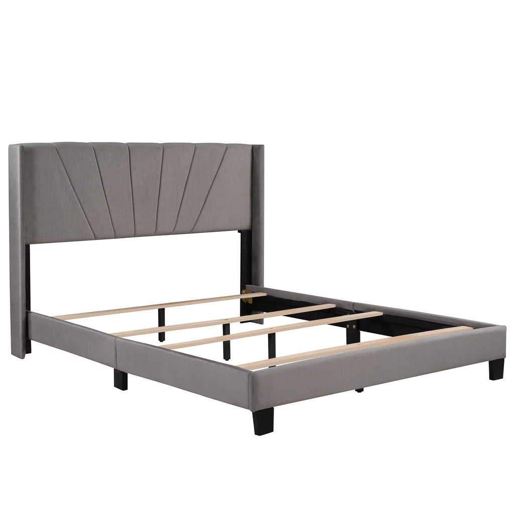 Queen Velvet Upholstered Platform Bed Frame with Headboard P665595