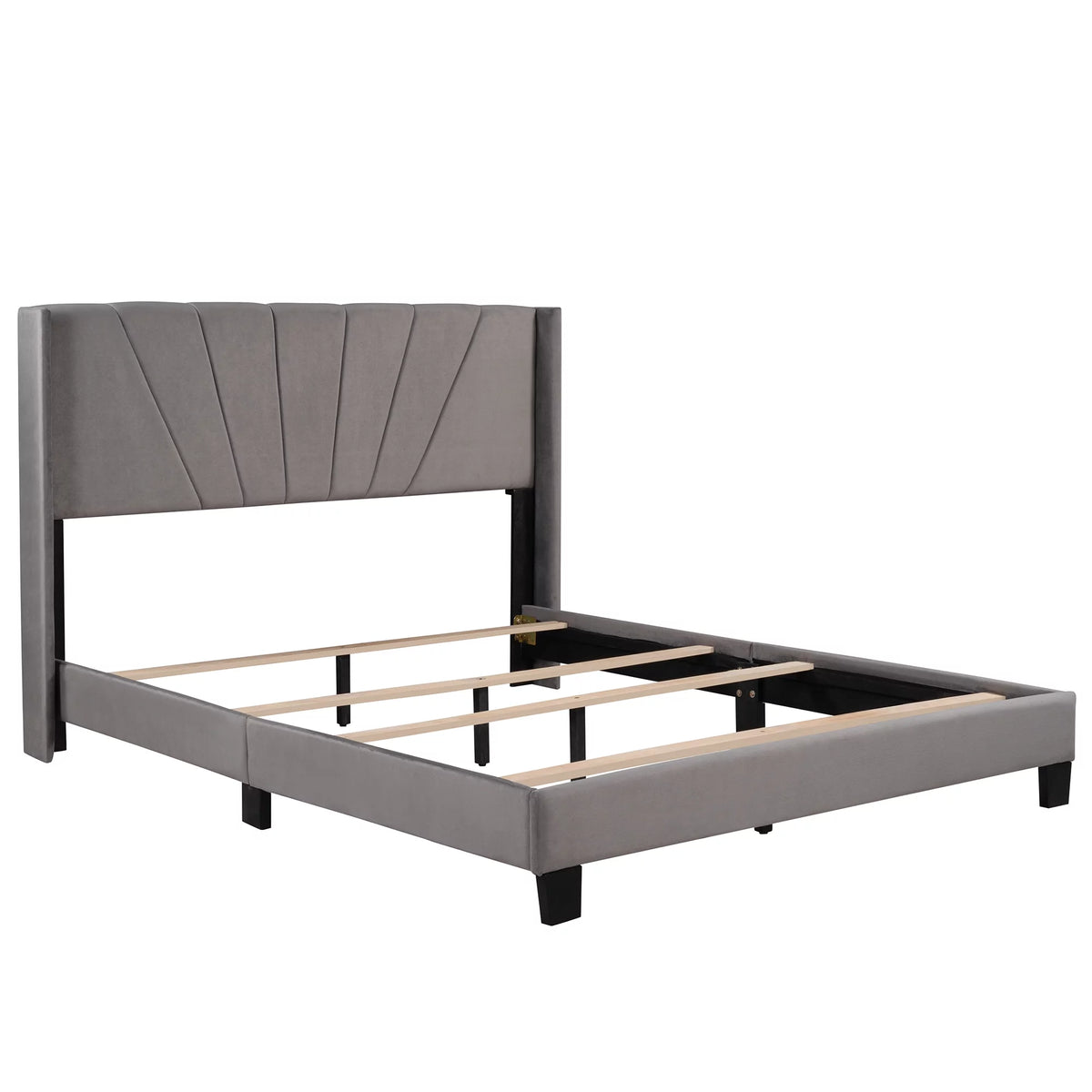 Queen Velvet Upholstered Platform Bed Frame with Headboard P665595