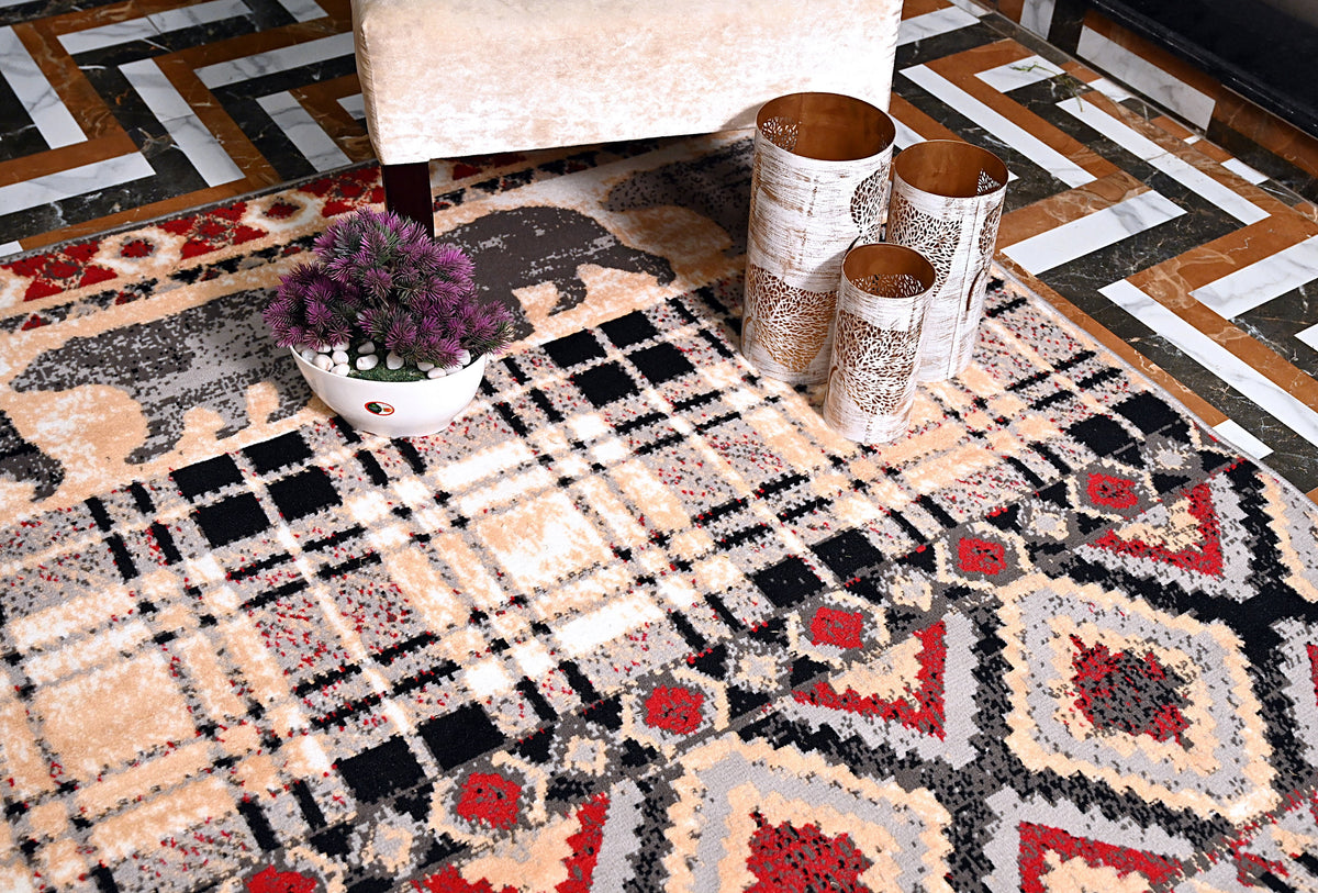 Multicolor Bear Geometric Print Rug Y21452
