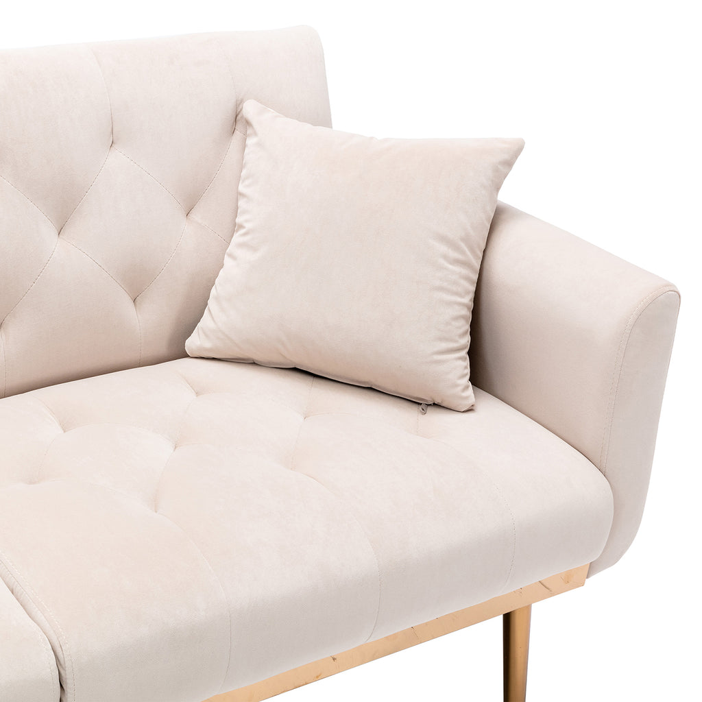 Beige Velvet Futon Sofa Bed with Two Pillows Z773