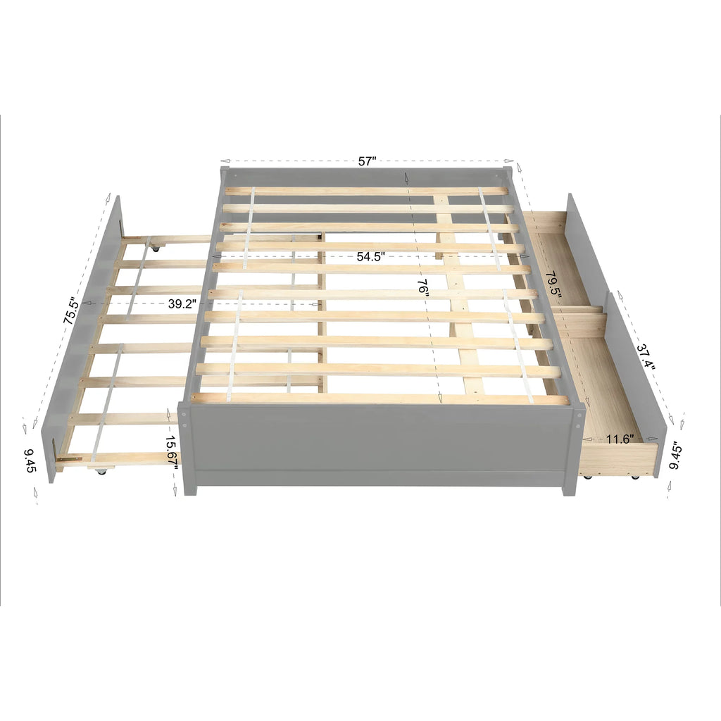 Beige Queen Size Upholstered Platform Bed Frame with Wooden Slats W627893