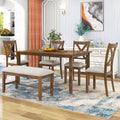 6-Piece Wooden Rectangular Dining Table Set with 4 Fabric Chairs and Bench W866699
