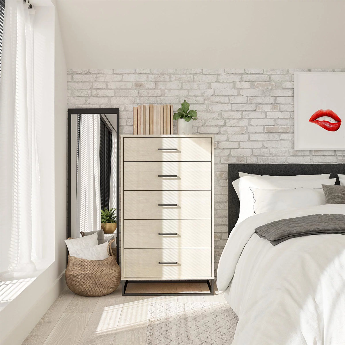 Ivory Oak 5 Drawer Dresser F269615