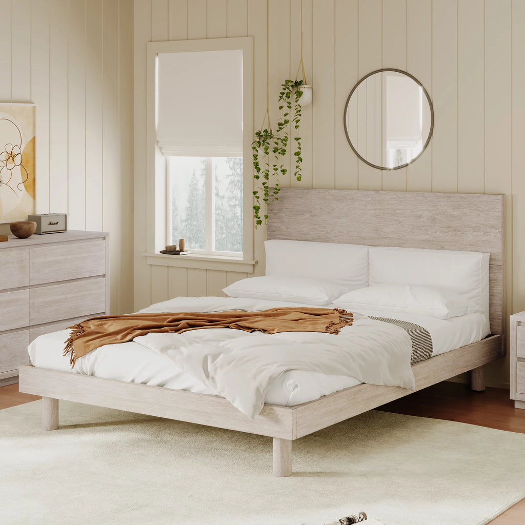 Queen Size Solid Wood Platform Bed Frame with Headboard S78944