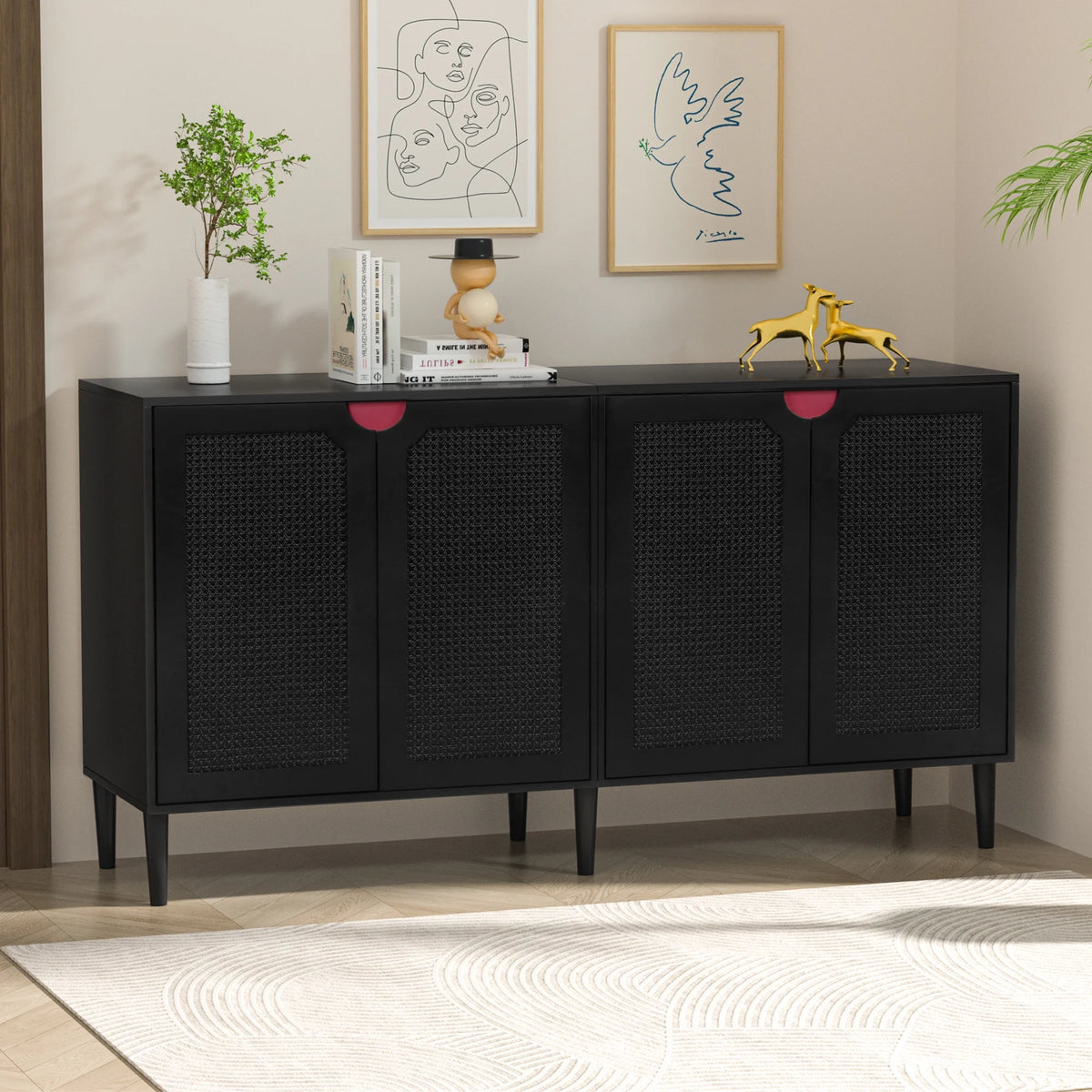 Black Rattan Storage Cabinet with 4 Doors B4595