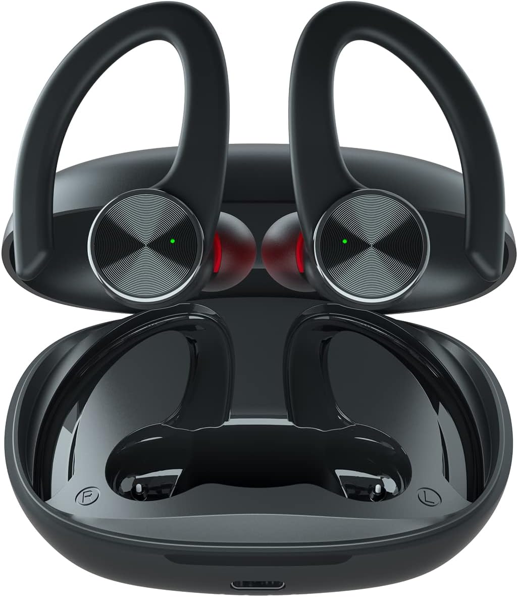 Wireless Earbuds with Wireless Charging Case and Earhooks, Pack of 2 I8980