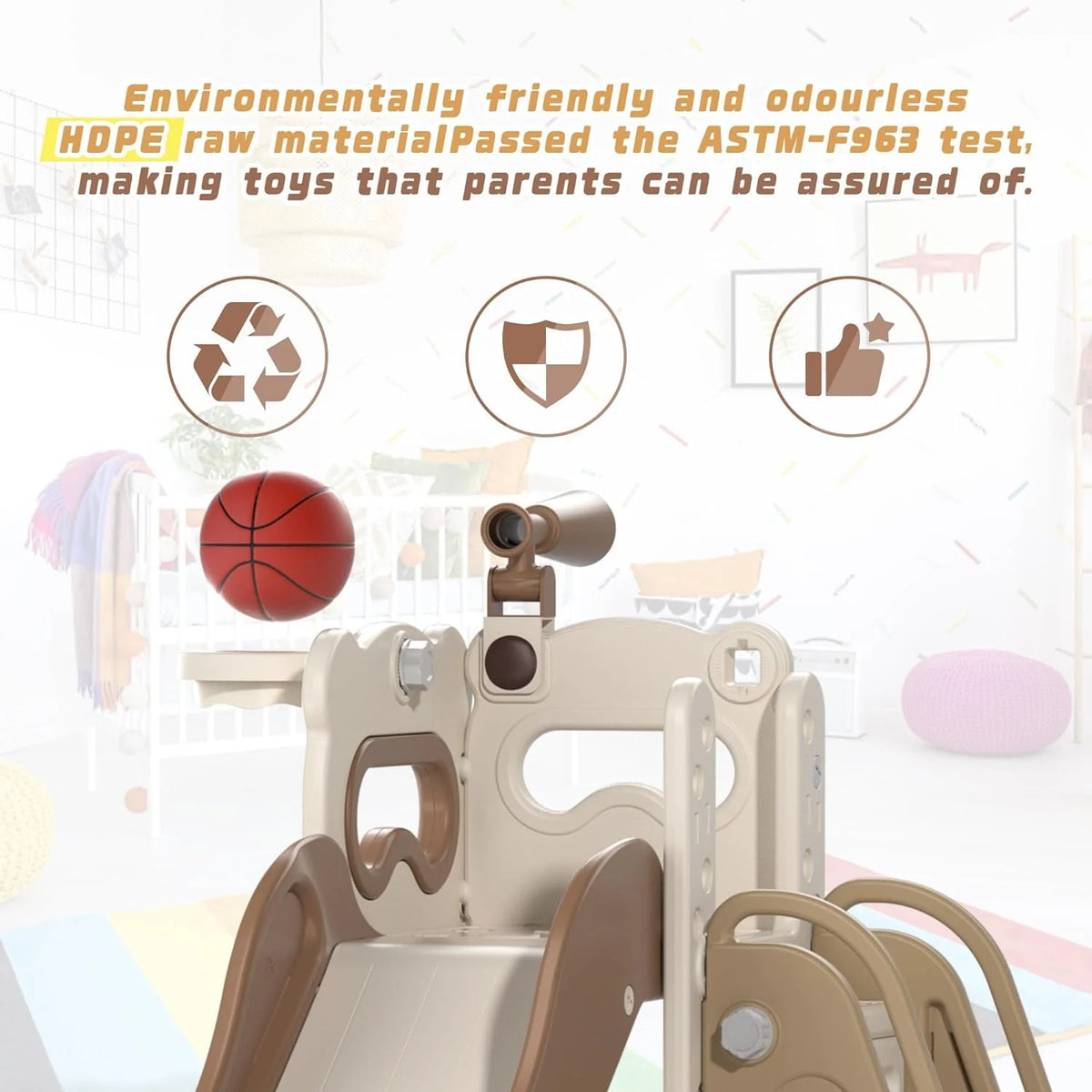 5-in-1 Kids Slide and Climber with Basketball Hoop M307676