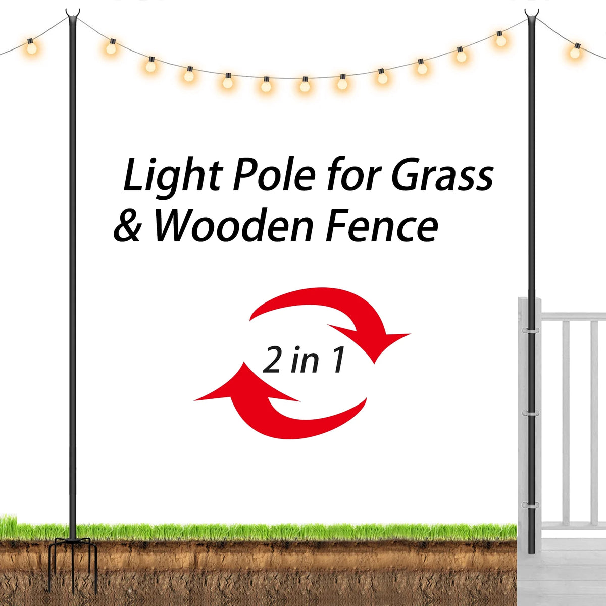 String Light Poles Stand for Outside, 2 Pack, 9 FT x 25 mm A894