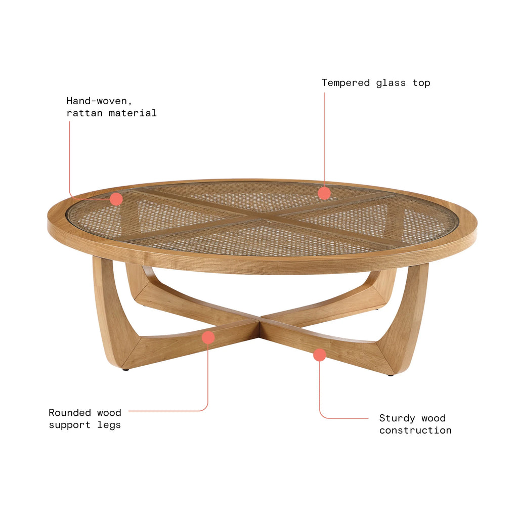 Rattan & Glass Coffee Table with Solid Wood Frame G886140