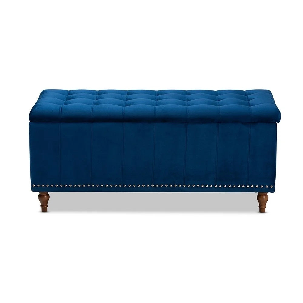 Navy Blue Velvet Button-Tufted Storage Ottoman Bench T5681