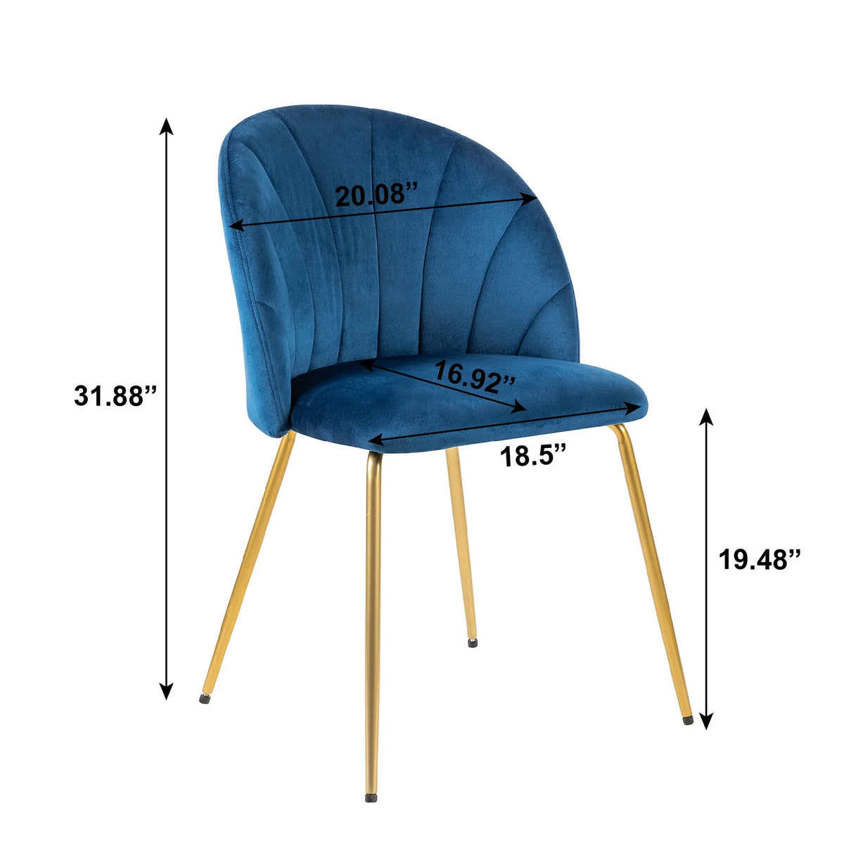 Velvet Blue Dining Room Chair with Gold Legs, Set of 4 S188