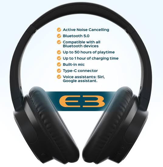 Black Over-Ear Bluetooth Headphones Active Noise Cancelling M51866