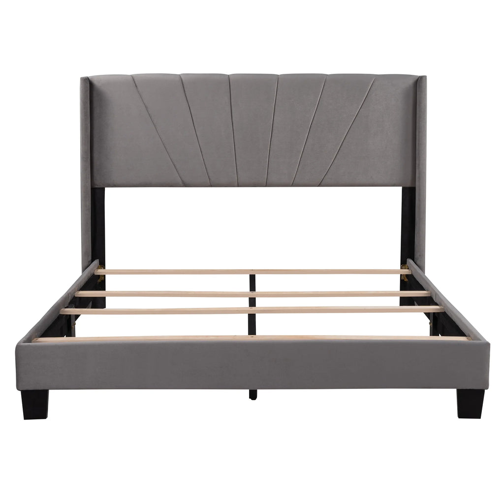 Queen Velvet Upholstered Platform Bed Frame with Headboard P665595