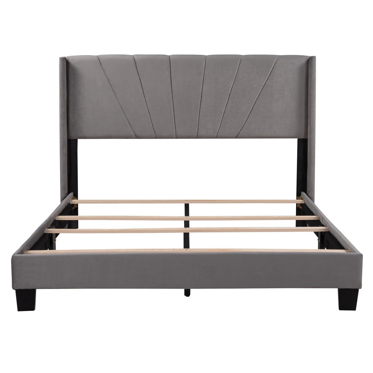 Queen Velvet Upholstered Platform Bed Frame with Headboard P665595