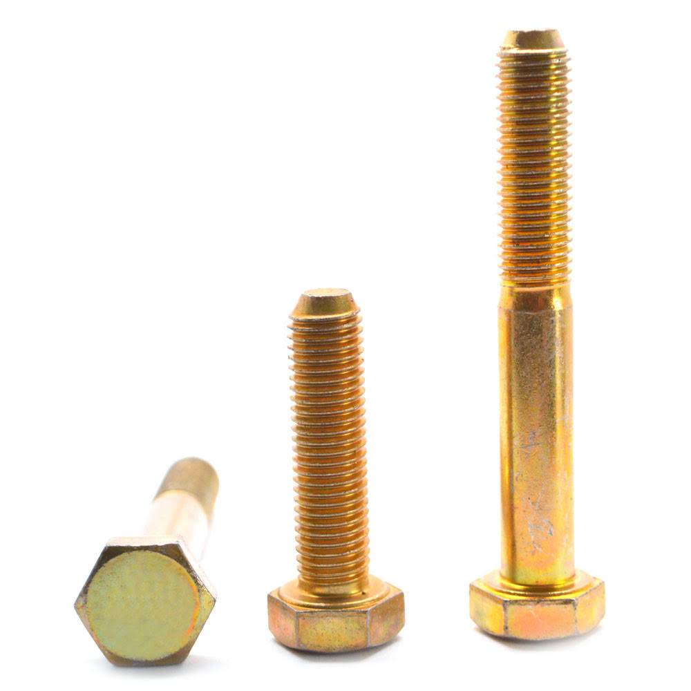 3/8x22-16 x 3 1/2x22 (PT) Coarse Thread Grade 8 Hex Cap Screw (Bolt) - USA Alloy Steel Yellow Zinc Plated Pk 150 X8164
