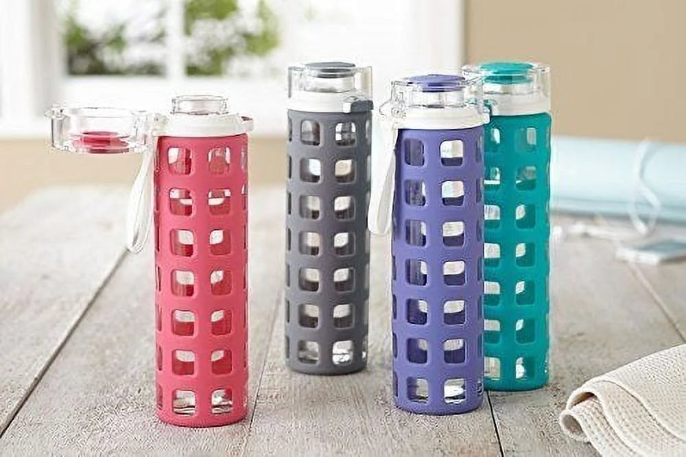 BPA-Free Glass Water Bottle with Flip Lid, Pink, 20 oz N824324