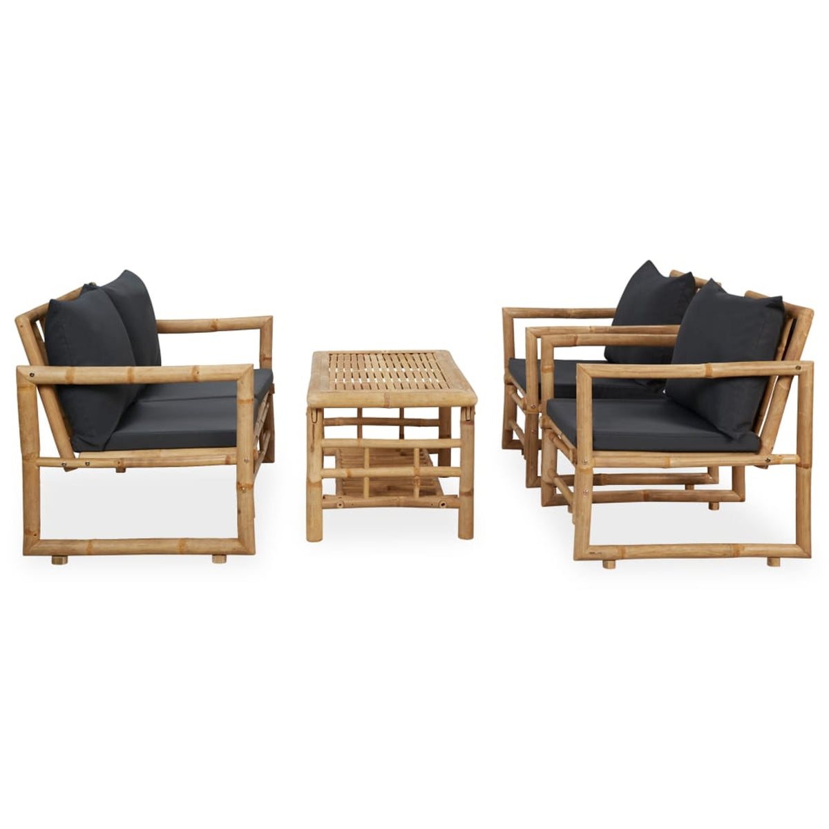 4 Piece Dark Gray Cushioned Patio Lounge Set with Table and 2 Chairs X842026